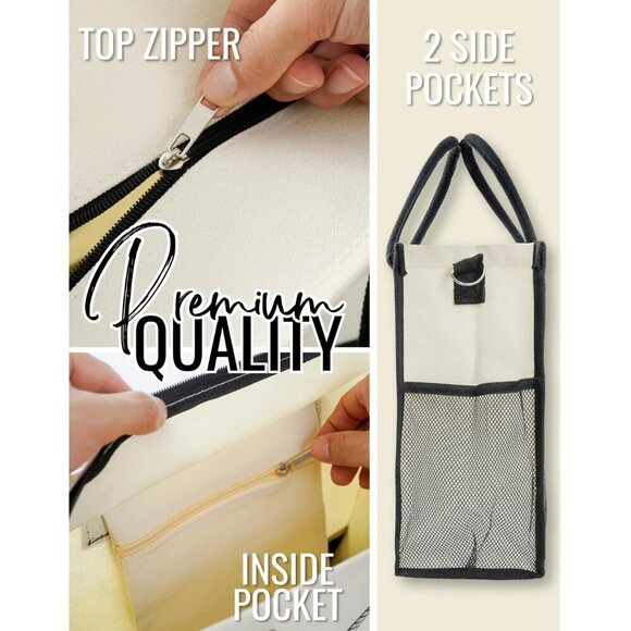 Canvas Tote Bag with Zipper and Shoulder Strap for Women, Stylish and Durable